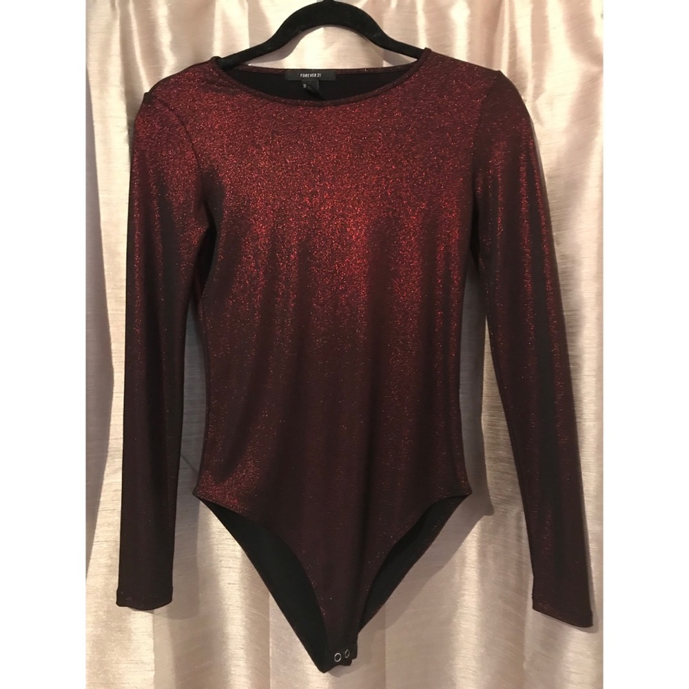 Red/Black Shimmer Long-Sleeve bodysuit
